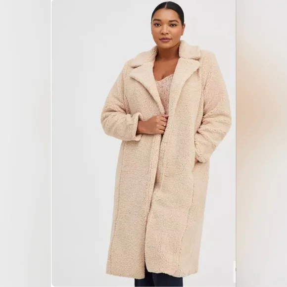 Women's Tan Teddy Coat By Torrid - Picture 4 of 7